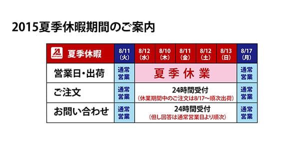 2015年度夏季休業のご案内