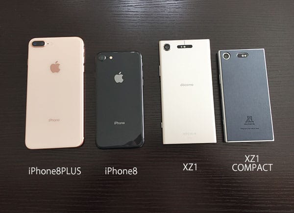 iPhone8と現行XZ1のサイズ比較