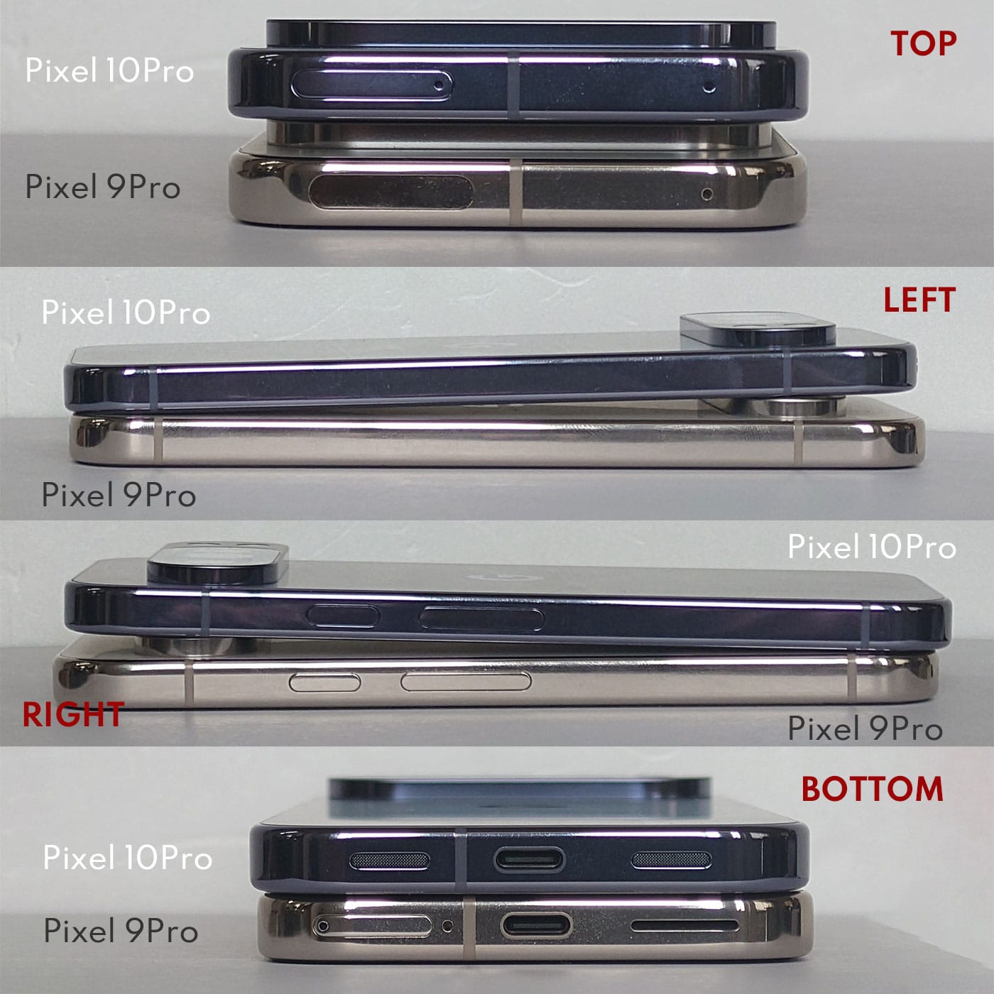 Pixel9ProとPixel10Proの側面比較全方向一覧