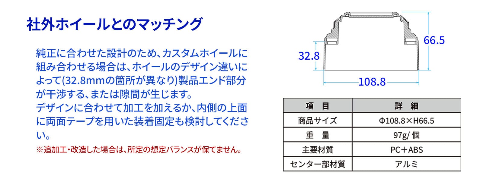 社外ホイールとのマッチング説明と商品スペック