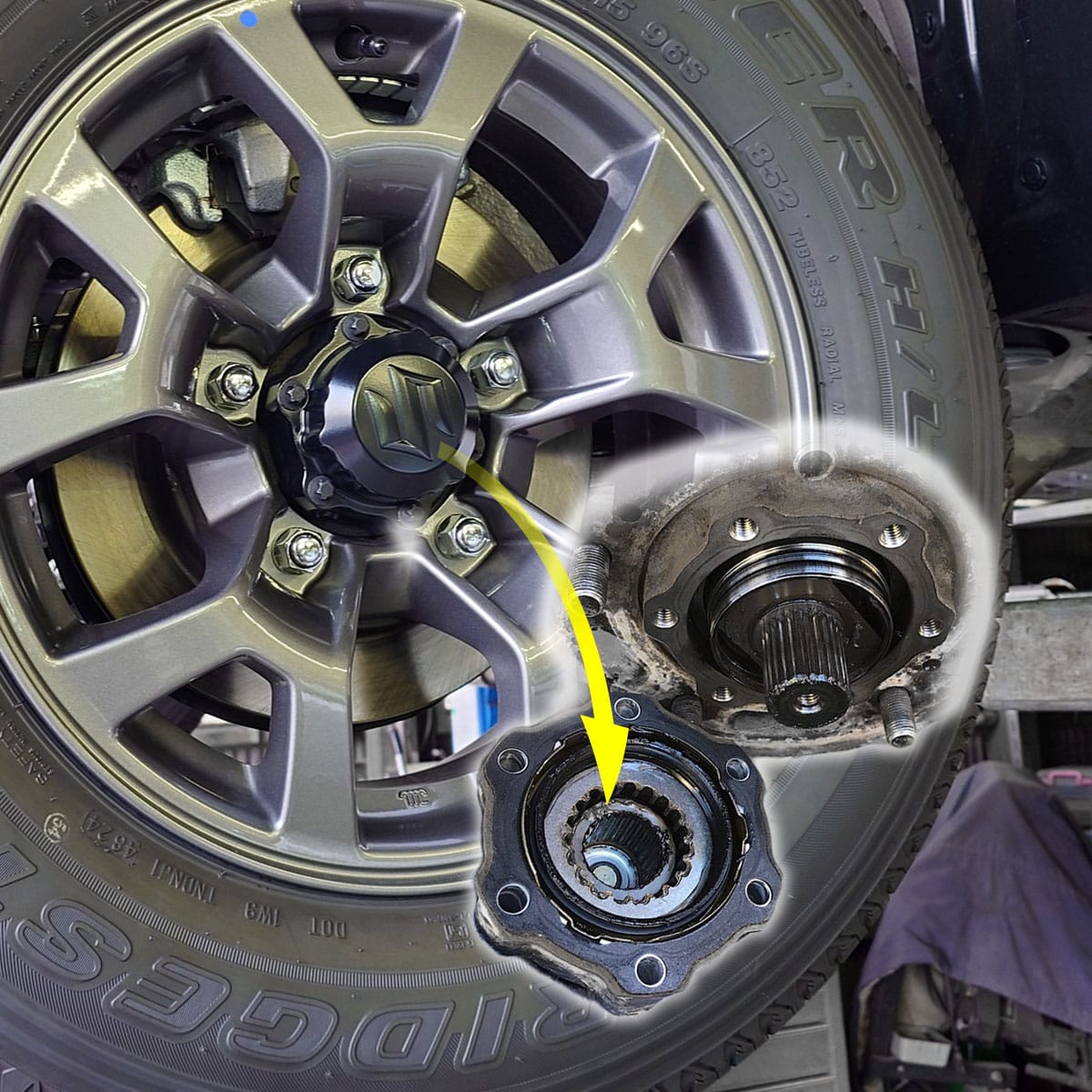 ジムニーのフロントハブの内部