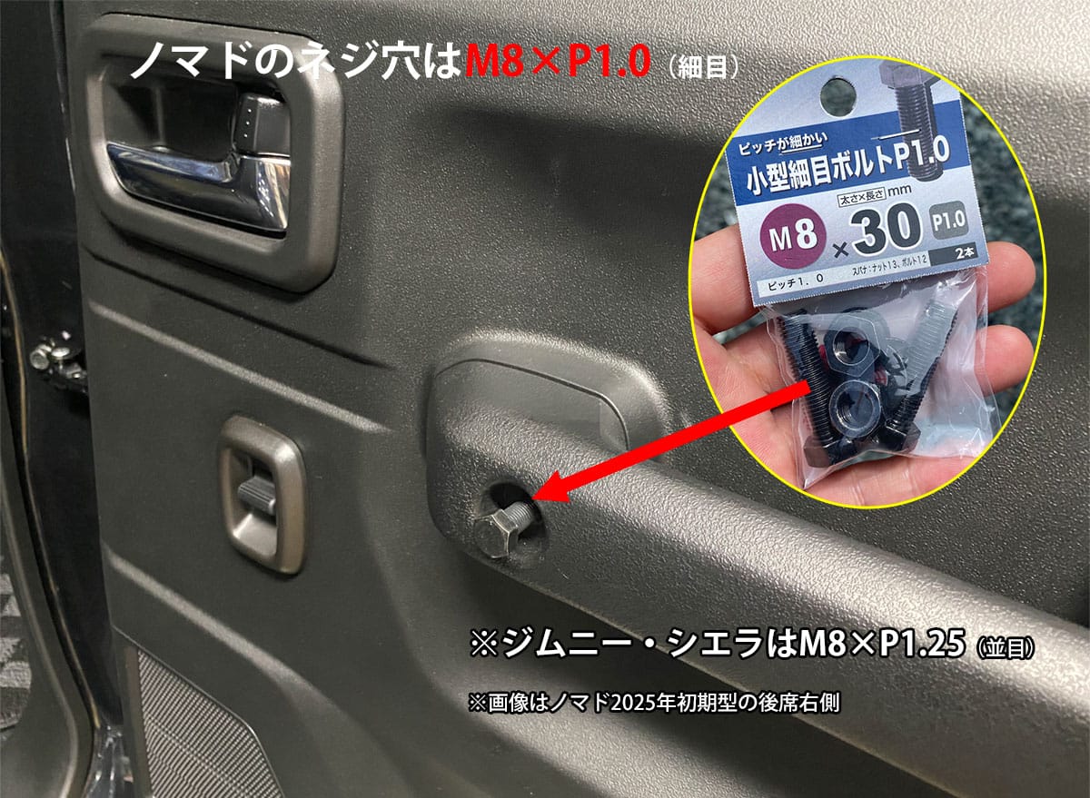 ノマドのドアボルトのネジピッチ違い