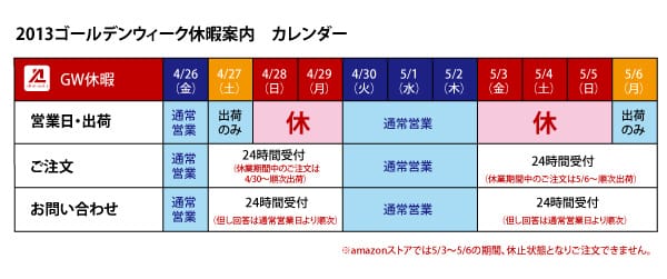 ゴールデンウィーク期間の休業日のお知らせ
