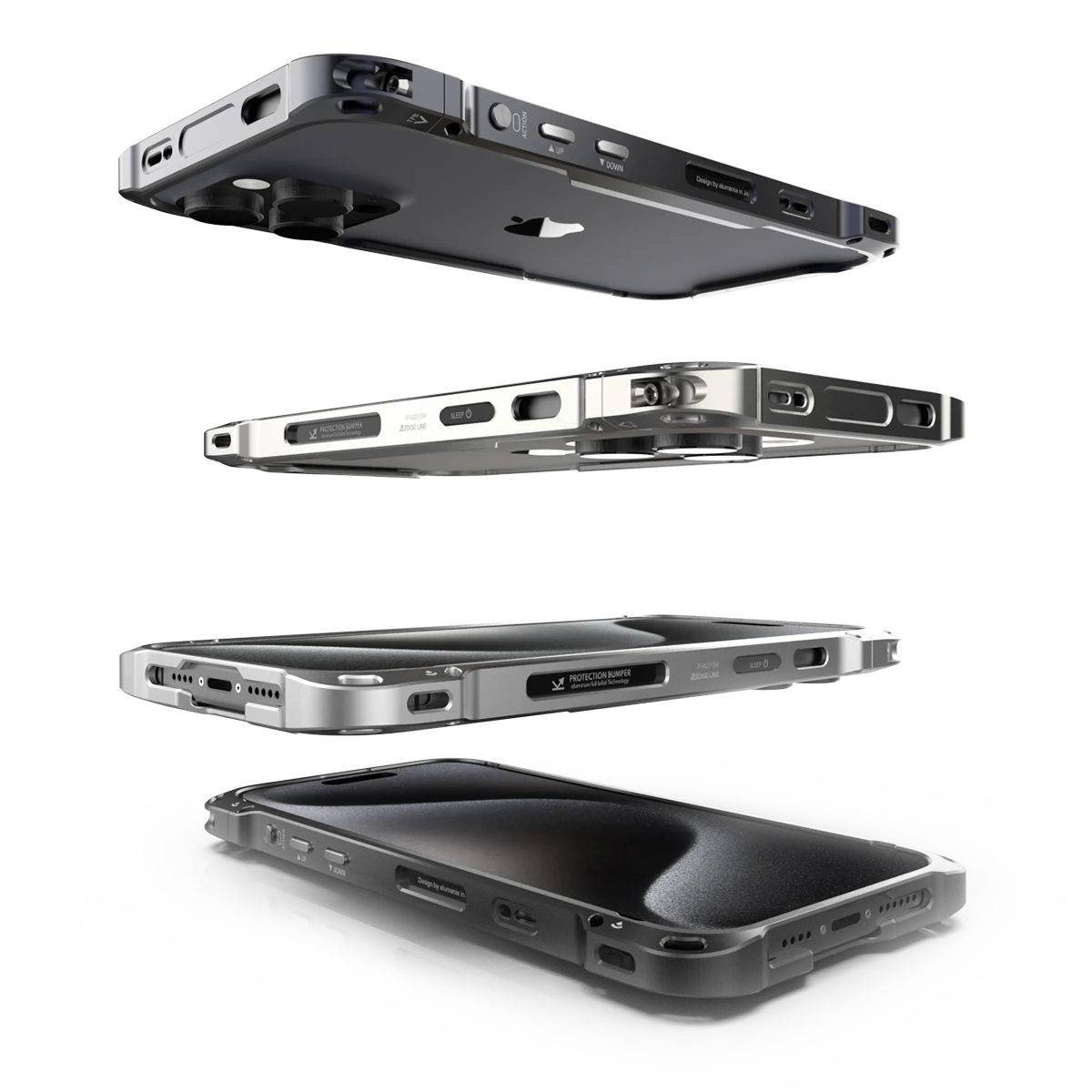 iPhone15Pro/MAX用エッジラインバンパーの全側面