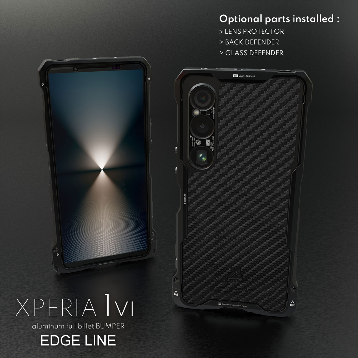 XPERIA1VIの本体色ブラックとバンパーのブラックにオプション装着