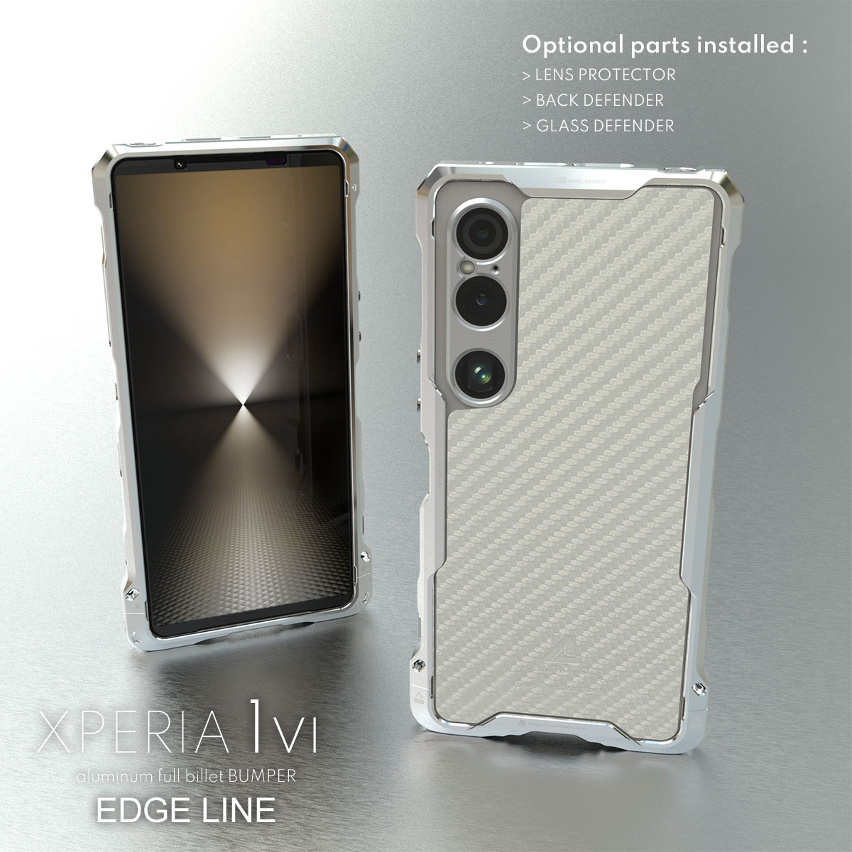 XPERIA1VIの本体色プラチナホワイトとバンパーのシルバーにオプション装着