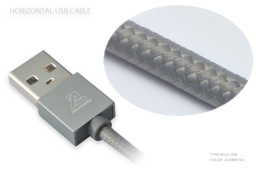 alumania HORIZONTAL USB CABLE USB-A画像とナイロン皮膜