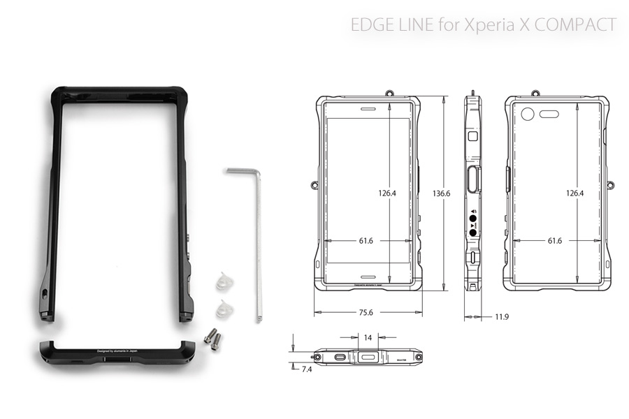 alumania EDGE LINE for Xperia X COMPACT 構成部品と寸法
